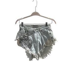 One Teaspoon Sz26 Flippy Light Wash Rhinestone Embellished Frayed Cut Off Shorts